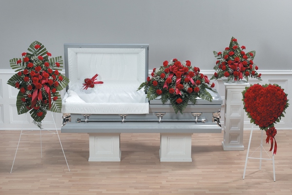 Red Carnation Casket Spray from Ginger's Flowers &Gifts, local Martinsburg florist