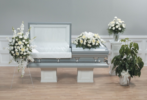 All White Casket Spray from Ginger's Flowers &Gifts, local Martinsburg florist