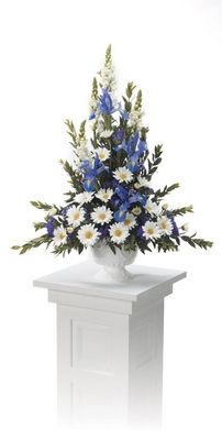 Blue and White Pedestal Arrangement  from Ginger's Flowers &Gifts, local Martinsburg florist