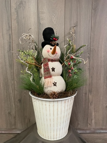 Snowman Tin  from Ginger's Flowers &Gifts, local Martinsburg florist