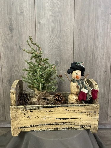 Primitive Snowman Box from Ginger's Flowers &Gifts, local Martinsburg florist