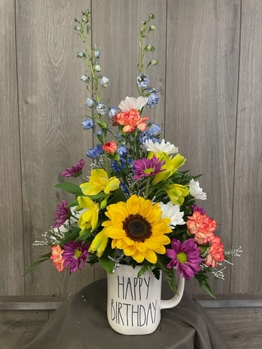 Rae Dunn Birthday Mug from Ginger's Flowers &Gifts, local Martinsburg florist